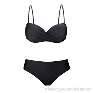 Annigo Women Retro Vintage Swimsuits High Waisted Bikini Summer Bathing Suits Bandeau Black B07121TWJD